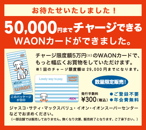 50,000円までチャージできるWAONカード