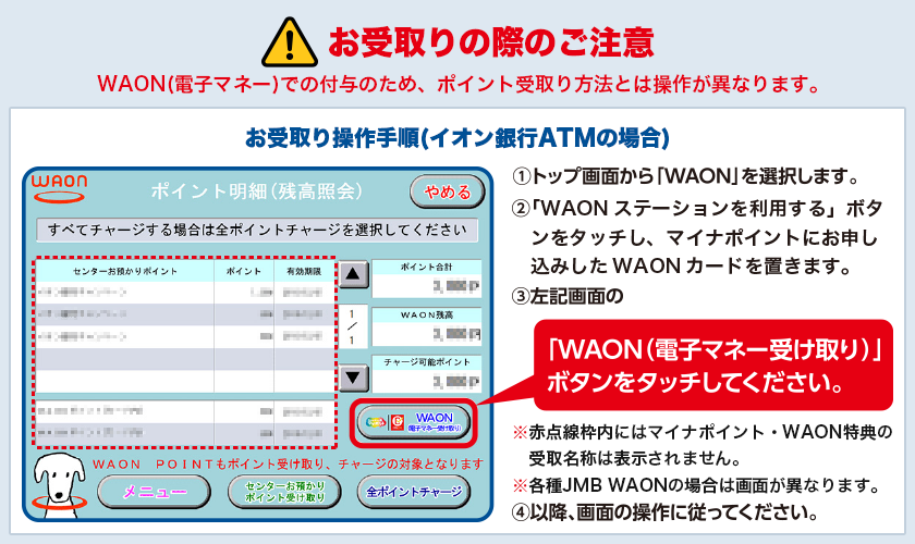 お受取り操作手順(イオン銀行ATMの場合)イラスト