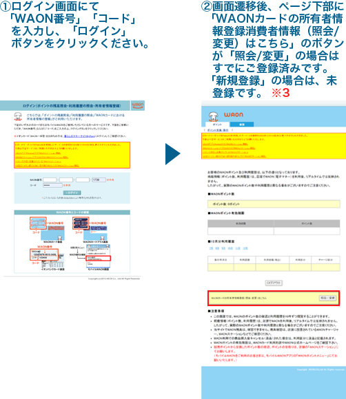 電子マネーWAON会員　登録状況の照会についてイラスト